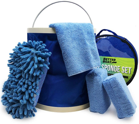 Interior Exterior Cleaning Kit Microfiber Sponge Bucket and Microfiber Wash Cloths