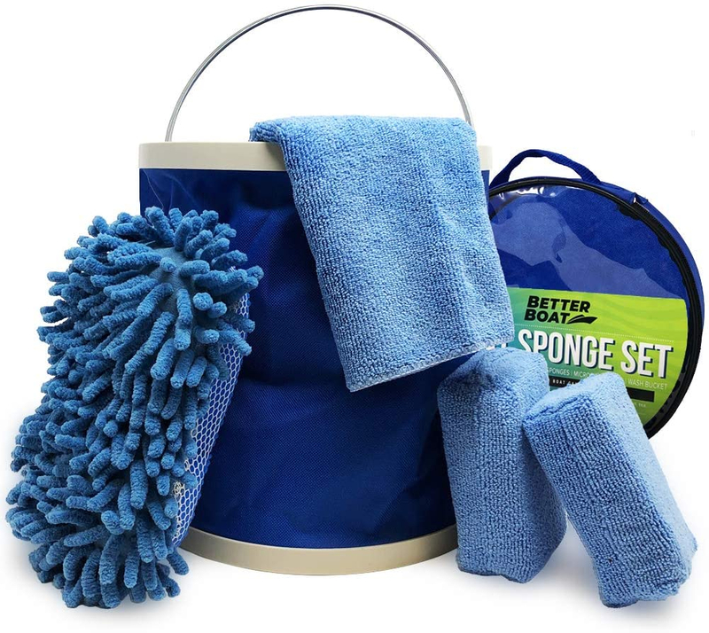 Interior Exterior Cleaning Kit Microfiber Sponge Bucket and Microfiber Wash Cloths