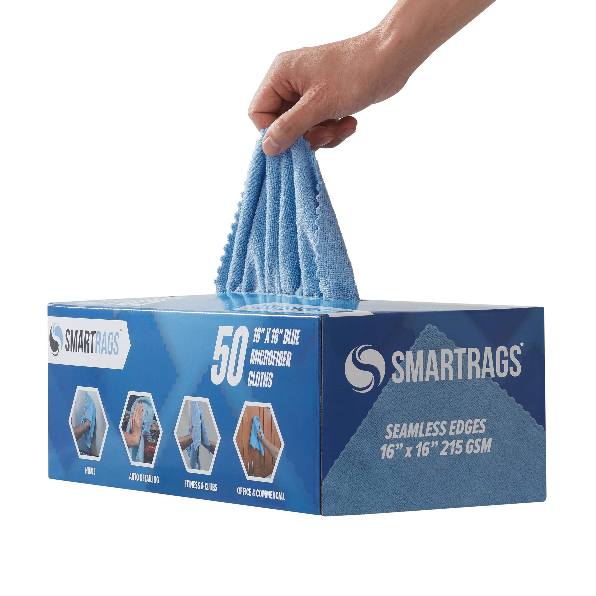 Soft Pack of 50 12 by 12 inches 180GSM seamless edges less Microfiber Cleaning and Drying Wipes with Dispenser Box