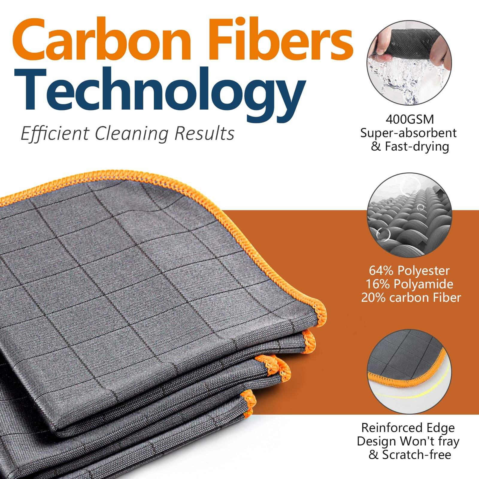 400GSM Carbon Microfiber Lint Free Streak Free Cleaning Cloth Reusable for Auto Detailing Drying Wash Mirror Kitchen Dish