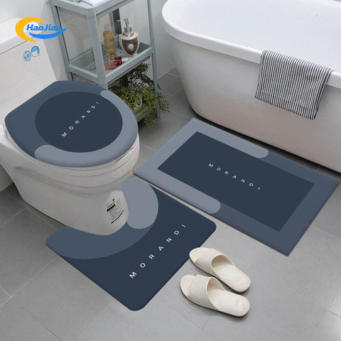 Custom Logo Bathroom 3 Pieces Bath Rug Sets Toilet Floor Mat Anti-Slip Absorbent Mat Carpets and Rugs Diatomite Bath Mat