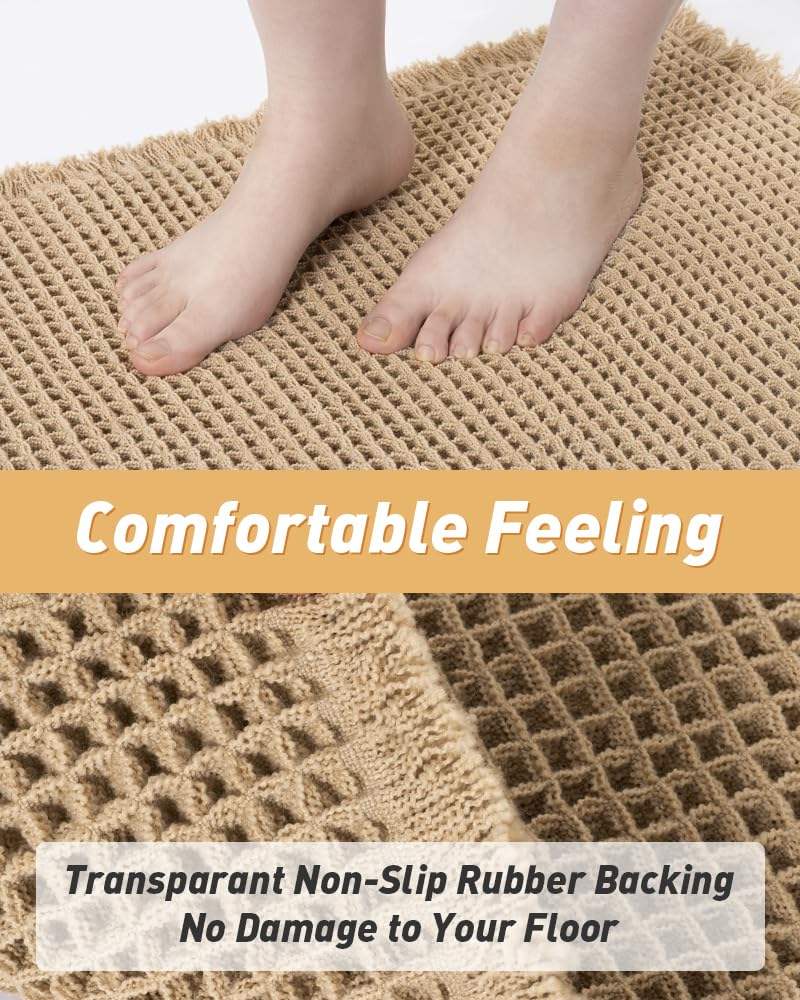 Waffle Bath Mats Super Absorbent Non Slip Bath Mats for Bathroom Floor Machine Washable Bathroom Rugs with Tassels