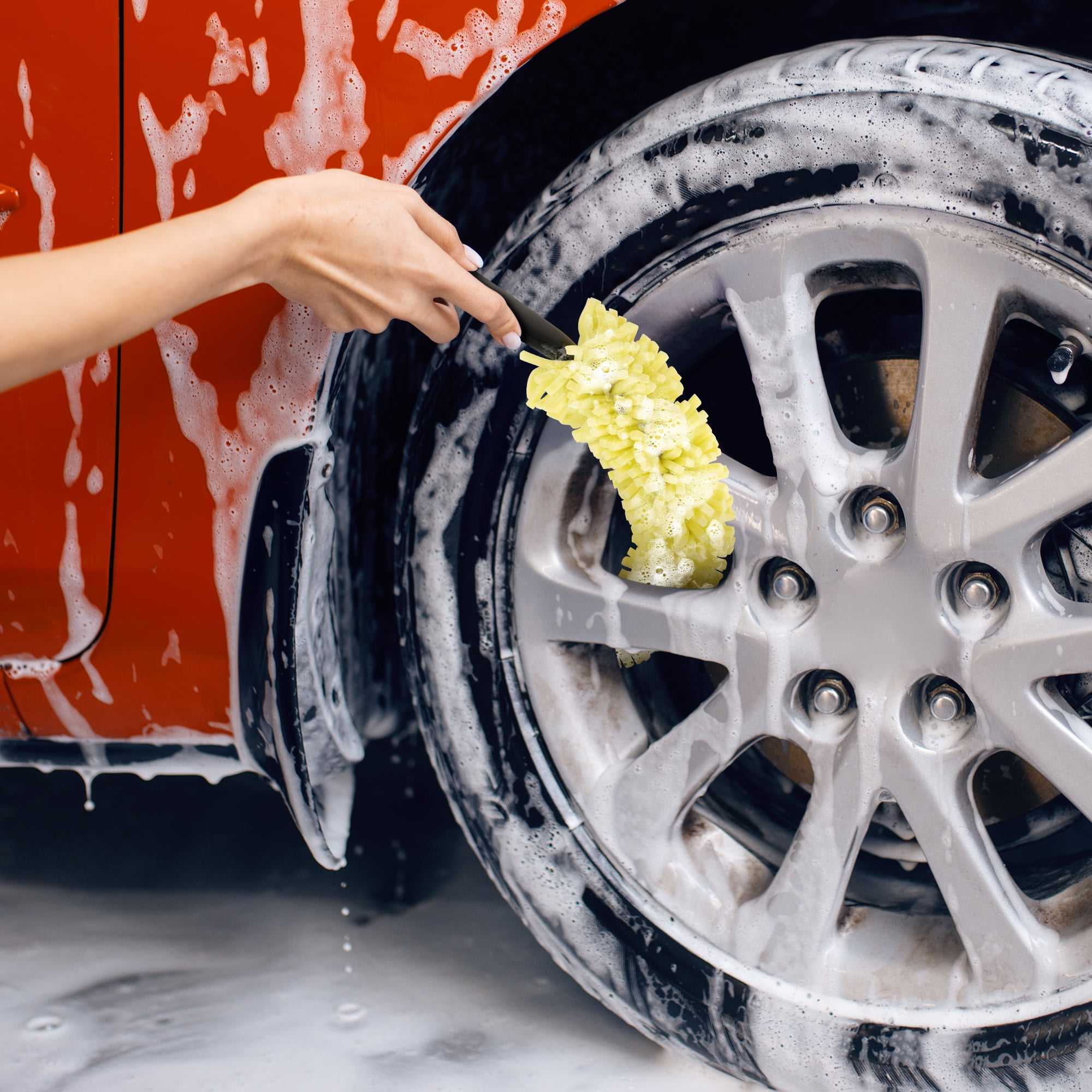 Car Wash Portable Microfiber Wheel Tire Rim Brush Cleaning Car with Plastic Handle Wash Detailing Tools