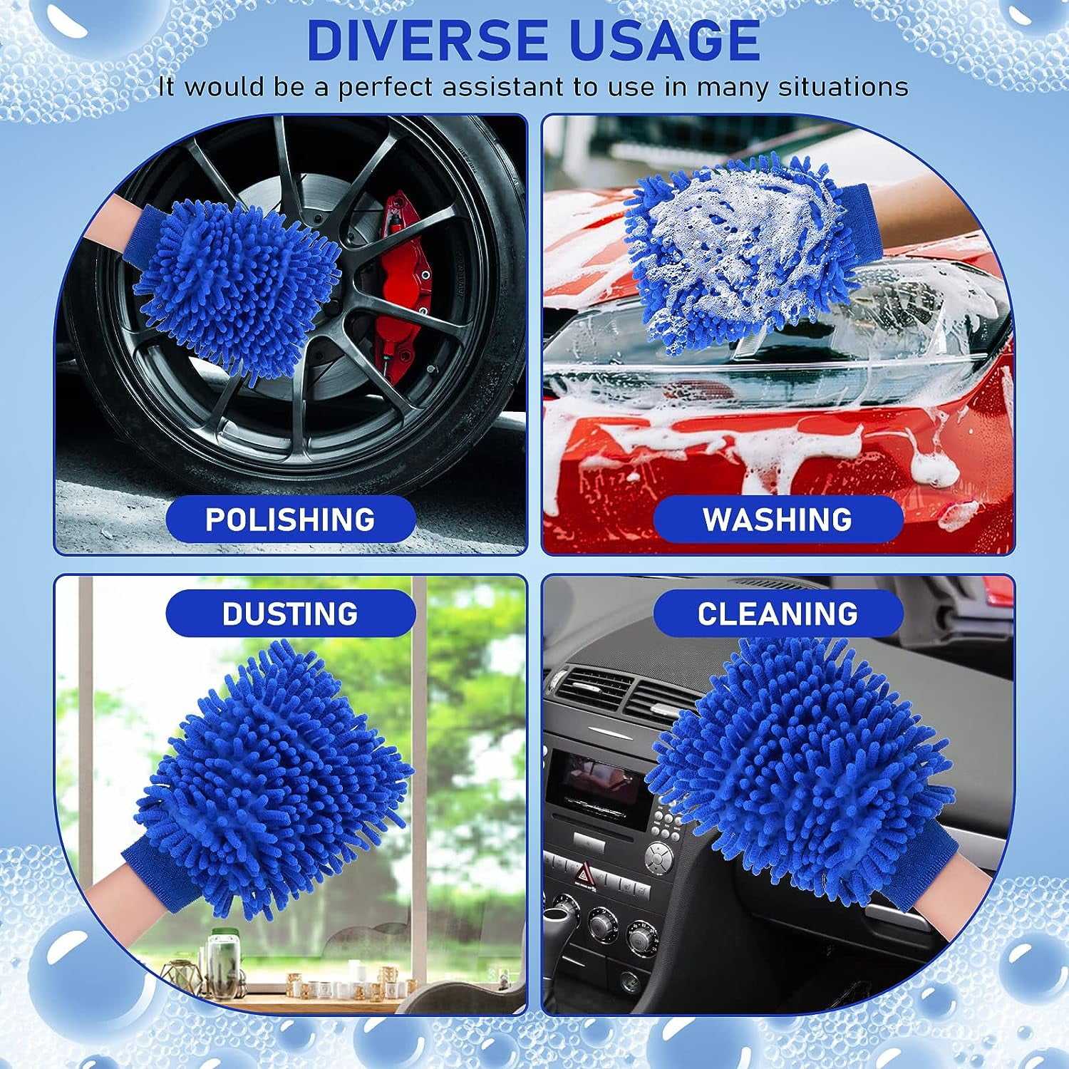 Custom Logo Microfiber Car Washing Mitt Chenille Microfibre Car Wash Accessories Cleaning Mitt Gloves Microfiber