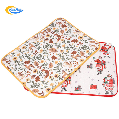 Custom Rectangle Tableware Tea Dish Mat Microfiber Drying Pad Home Kitchen Dish Drying Mat