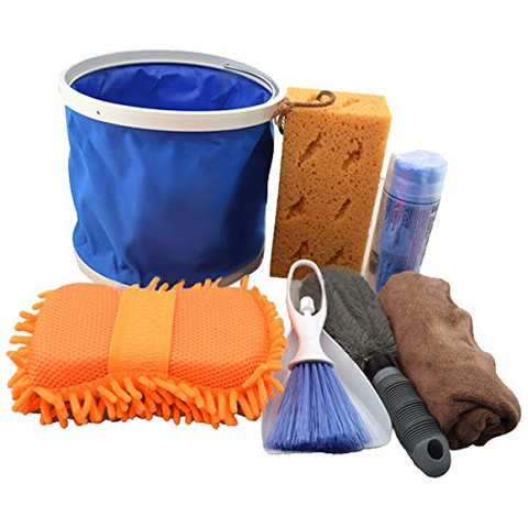 portable car washing cleaning kit with foldable bucket mitt sponge brush