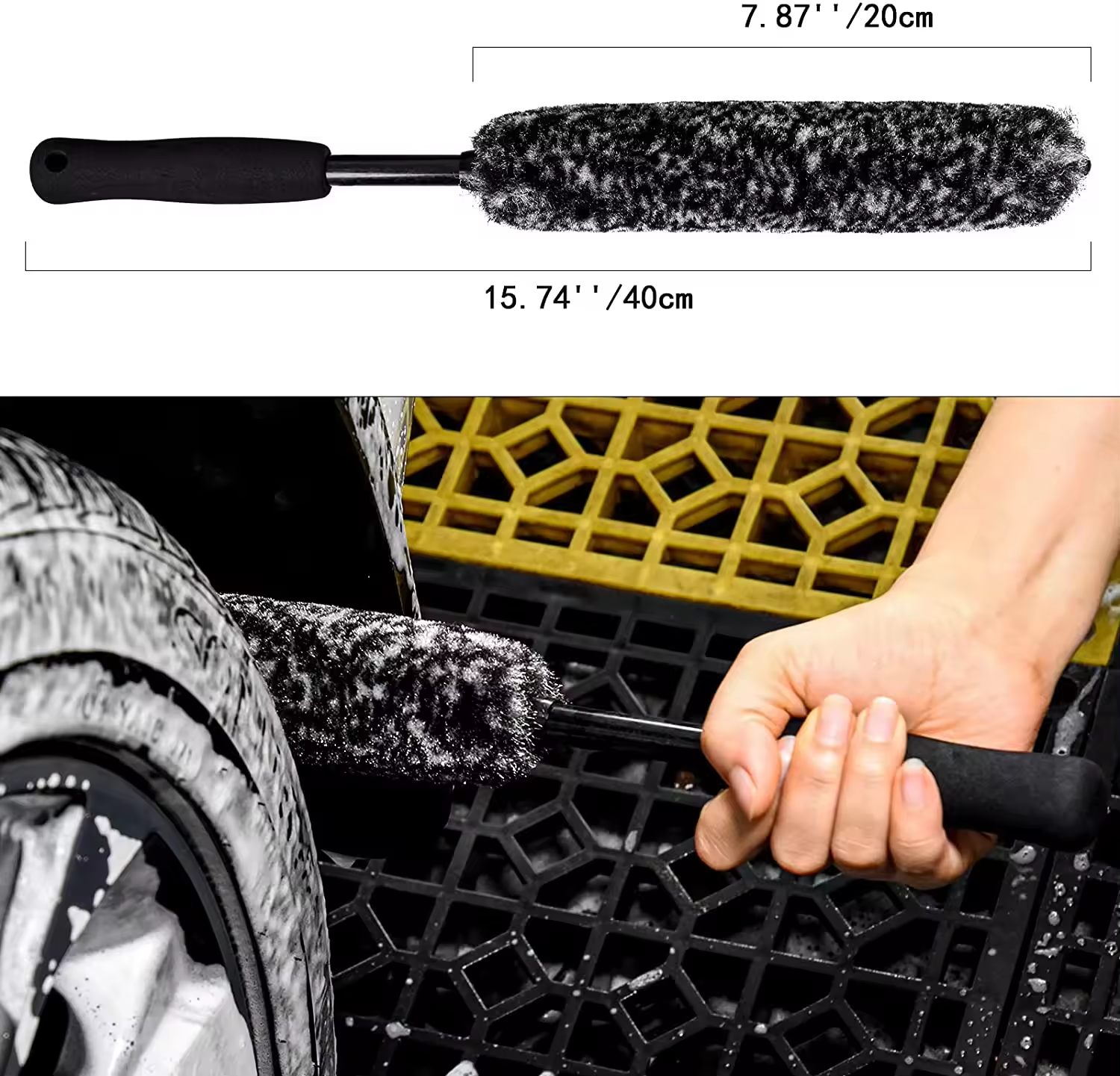 2PCS Long Handle premium microfiber car detailing wheel cleaning brush rim hub brush