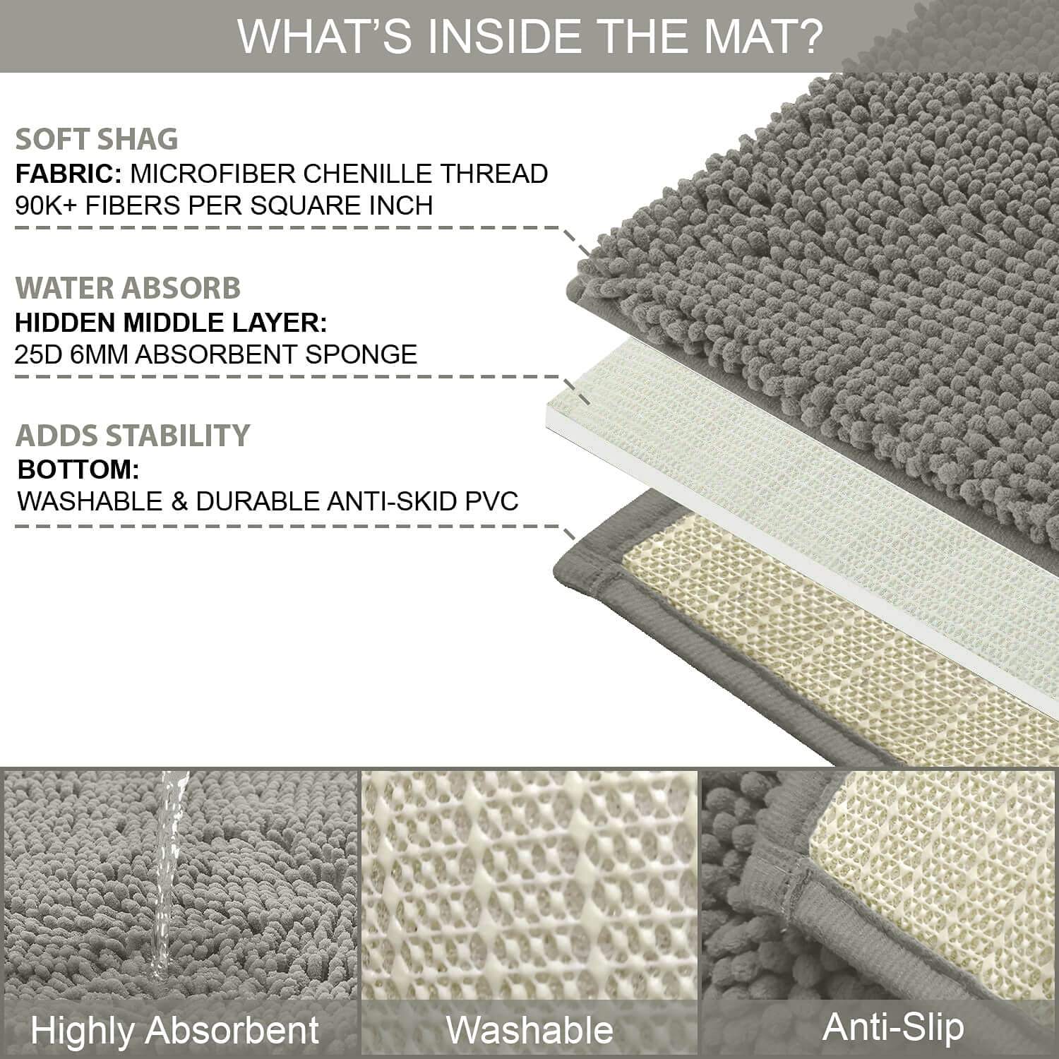 Chenille Floor Mat Bathroom Three piece Set Water Absorbing Long Hair Carpet Toilet Bathroom Foot Mat Set