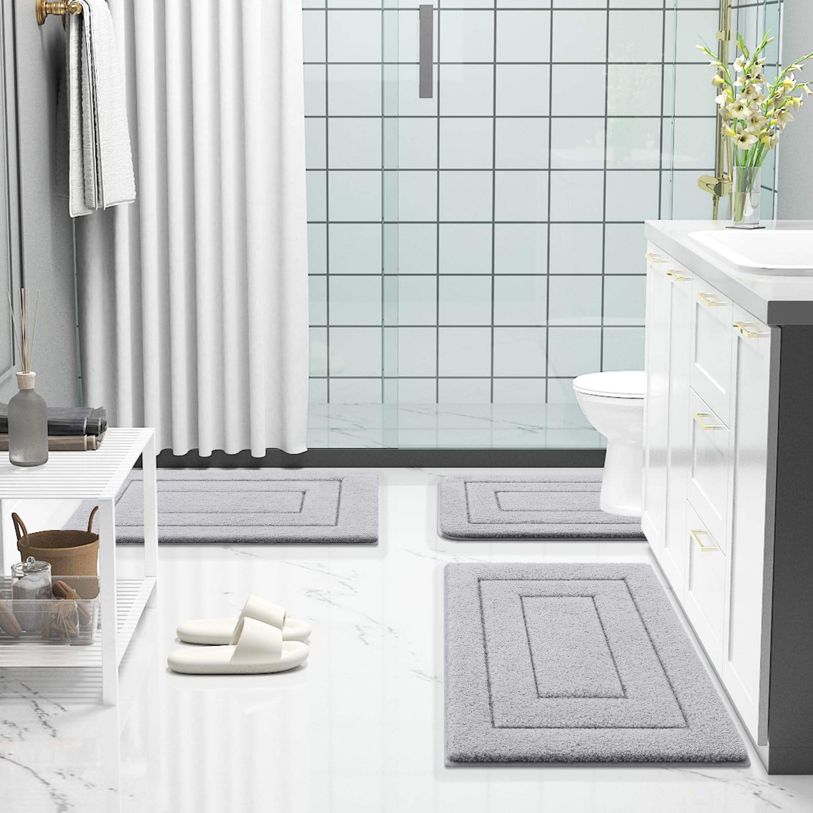 Microfiber Bath Mat Quick Dry Soft Slip Anti Bath Rugs Super Shaggy Foot Rug Bathroom Mat Floor Carpet