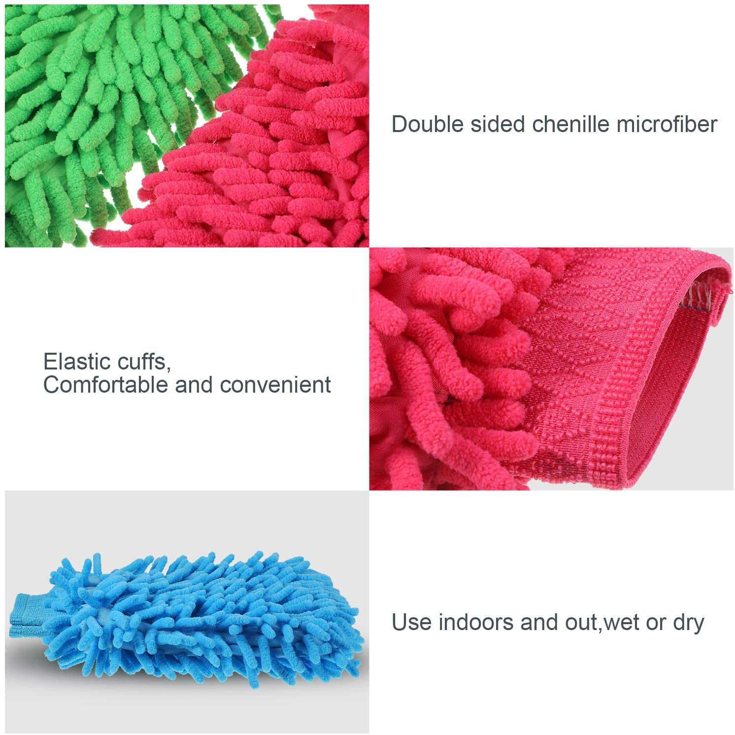 Car Wash Mitts Microfiber Cleaning Cloth Glove Double Sided Scratch-Free Super Absorbent Wash and Glove