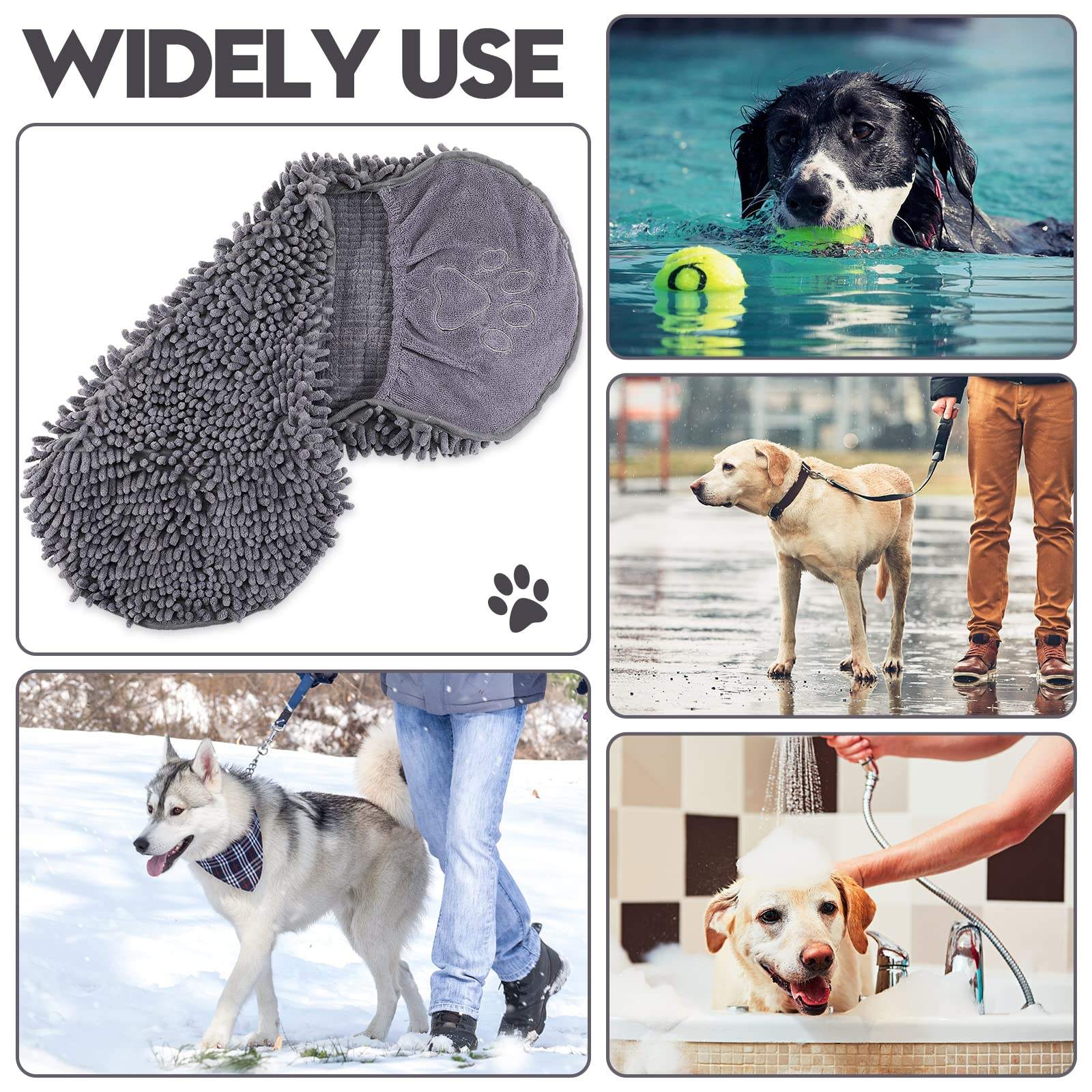 Custom Super Absorbent Quick Dry Chenille Microfiber Dog Towel for All Breeds Dogs Drying with Hand Pockets