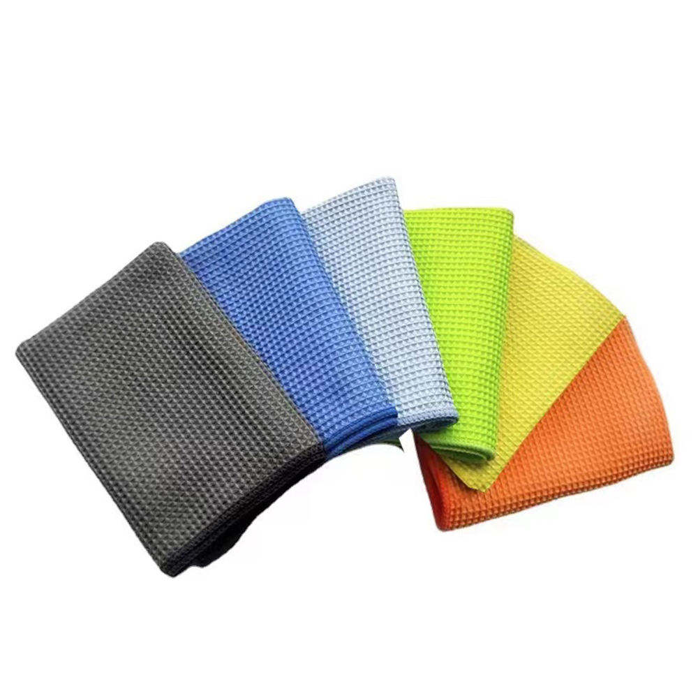 Customized Micro Fiber Waffle Weave Car Drying Towel Soft Cloth Auto Detailing Lint Free Water Absorbent Cloth