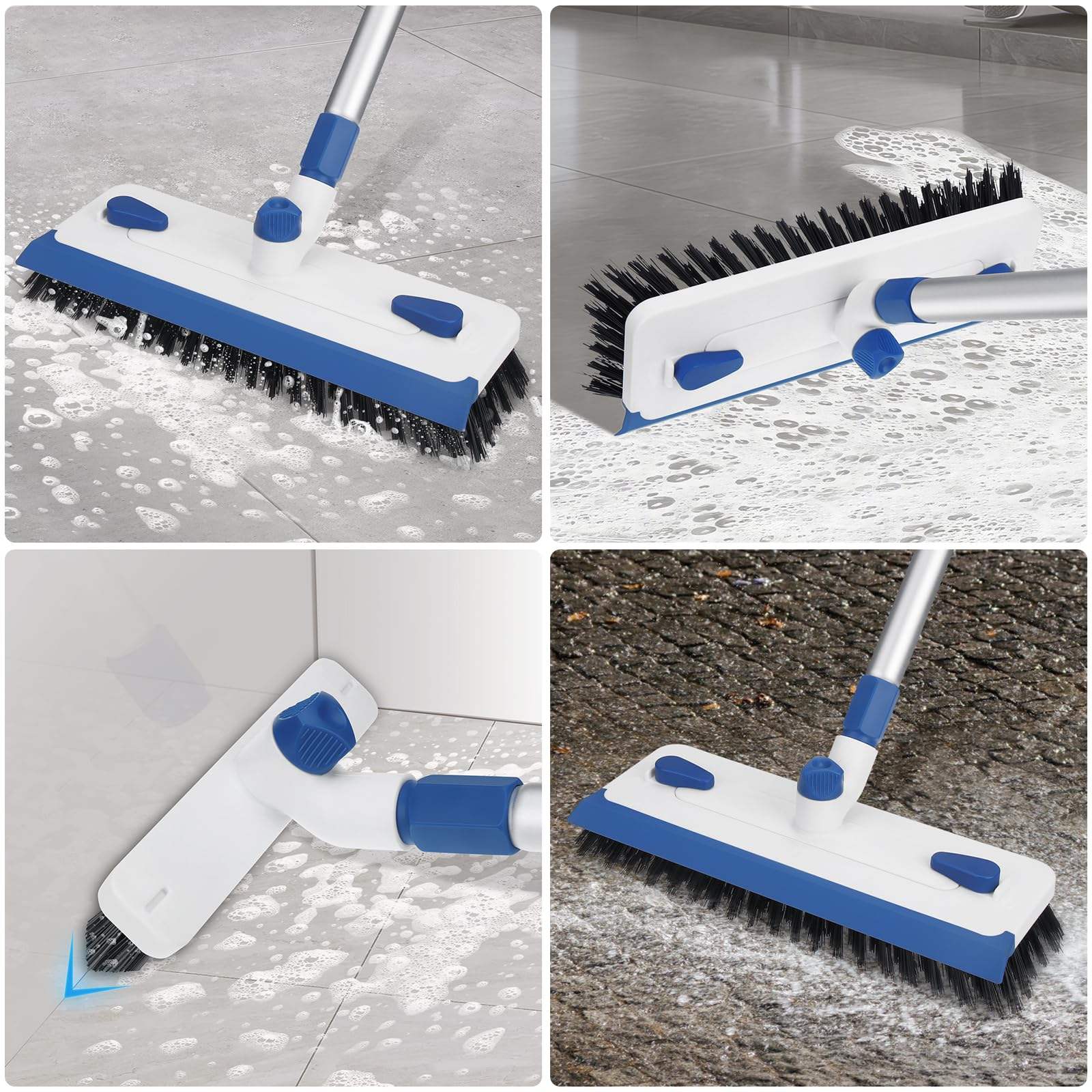 Household 3 in 1 Squeegee Floor Scrubber Bathroom Patio Garage Cleaning Brush Long Handle Floor Scrub Brush