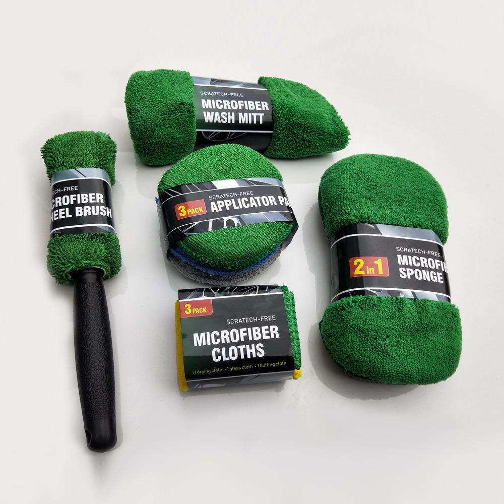 Microfiber 9-pack Car cleaning Set Waffle Weave Towel Car Brush Sponge Car Cleaning Kit