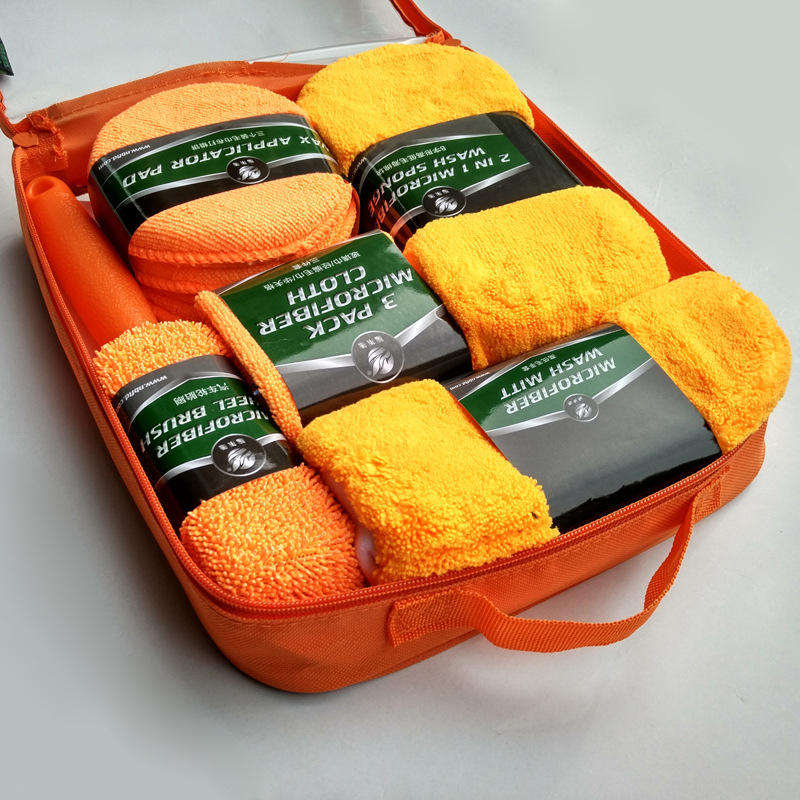 Microfiber 9-pack Car cleaning Set Waffle Weave Towel Car Brush Sponge Car Cleaning Kit