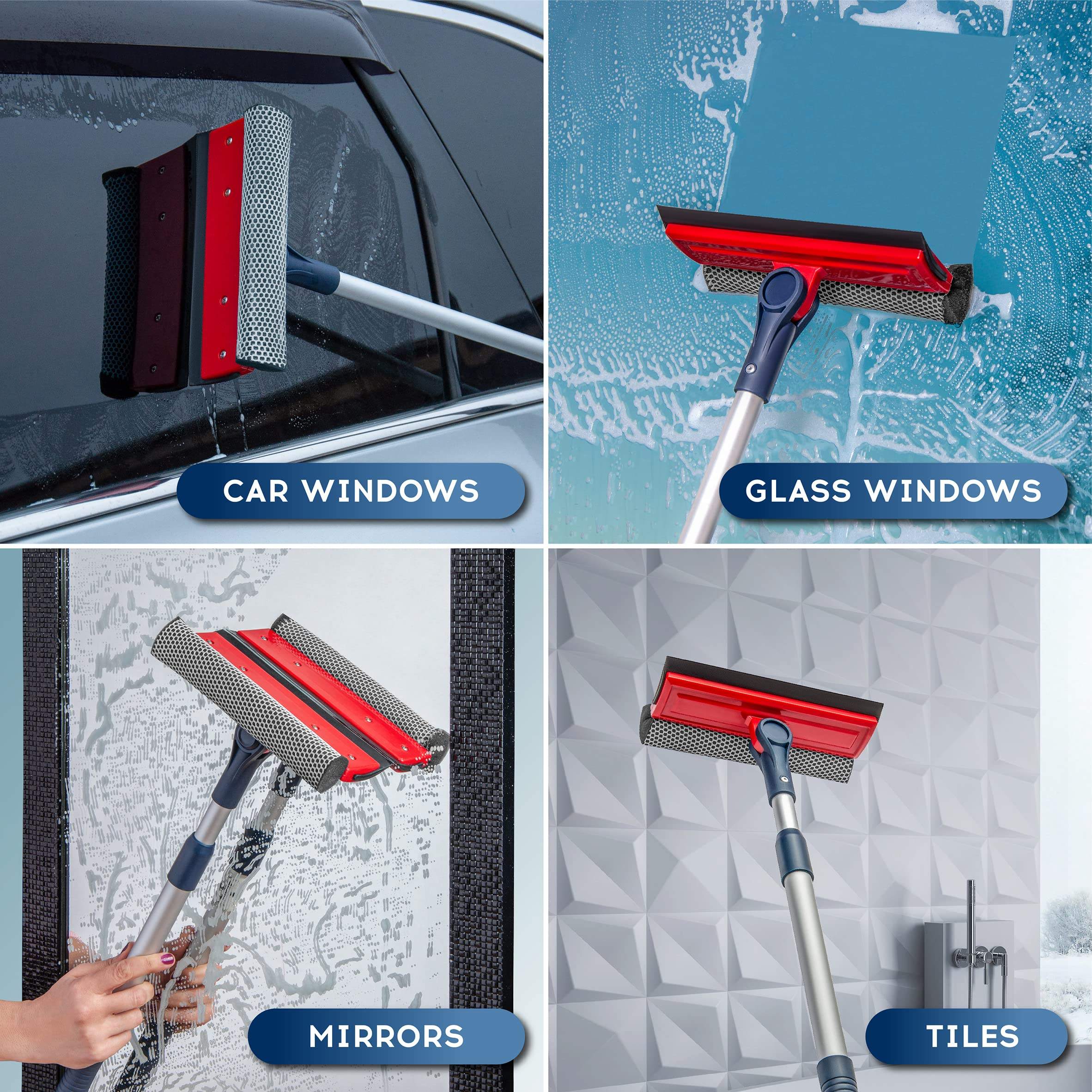 2 In1 8 Inch Telescopic Car Window Squeegee Tool For Car Wrap Car Window Cleaning Window Cleaning Rubber Sponge Glass Cleaner