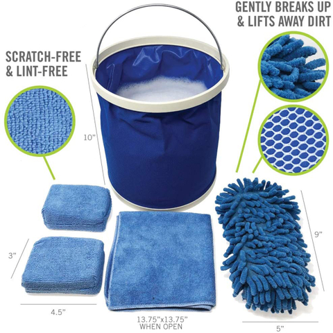 Interior Exterior Cleaning Kit Microfiber Sponge Bucket and Microfiber Wash Cloths