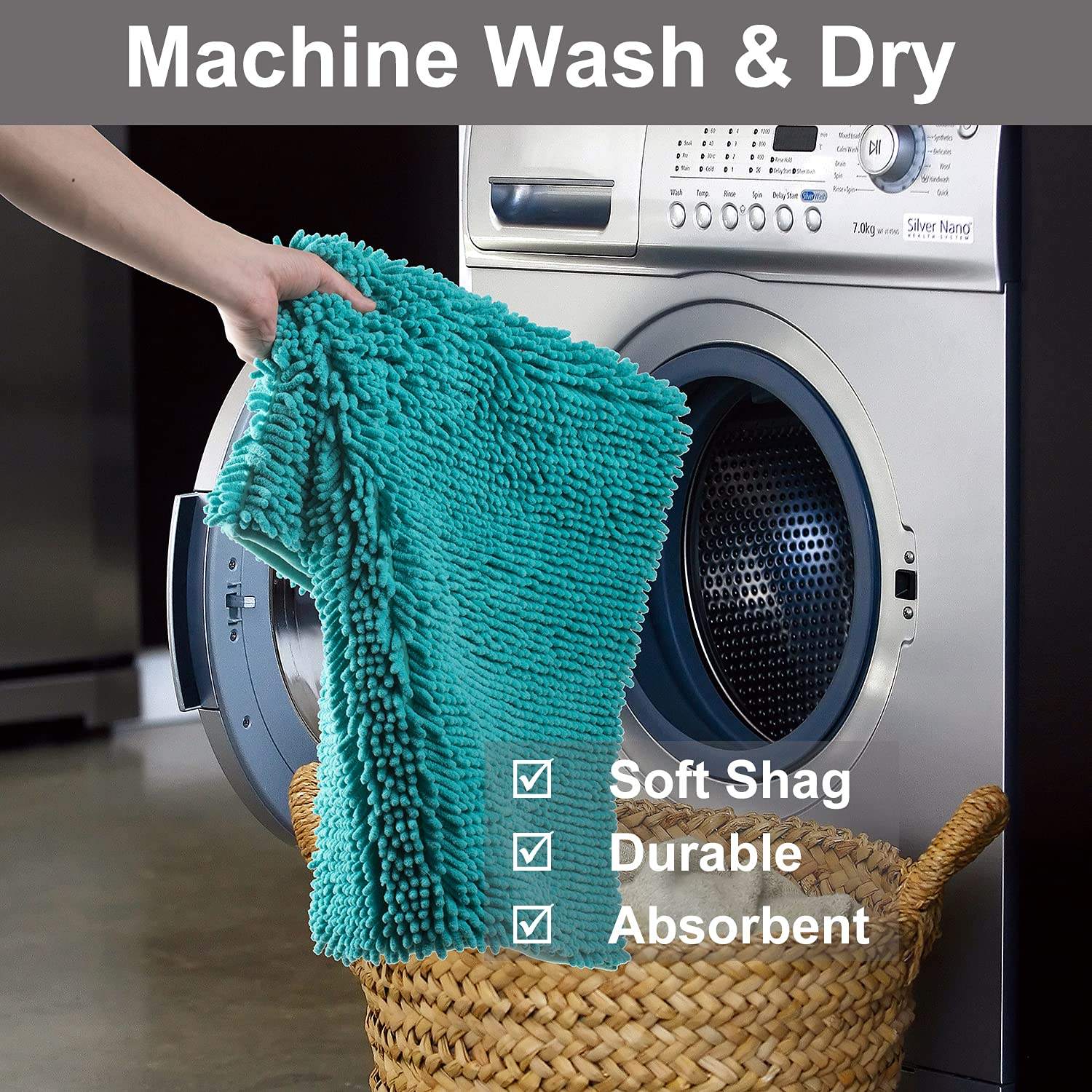 Grey 2 Pieces Bathroom Rug Set Ultra Soft Non Slip Absorbent Chenille Mat Plush Mats for Tub Shower