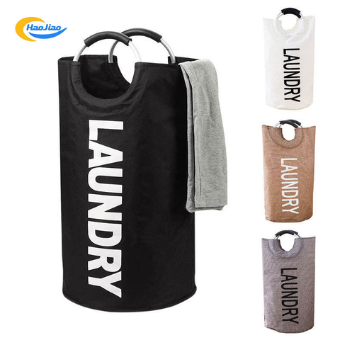 Custom Logo Collapsible Oxford Fabric Laundry Hamper Foldable Canvas Bathroom Cloth Basket Handles Storage Washing Box Home