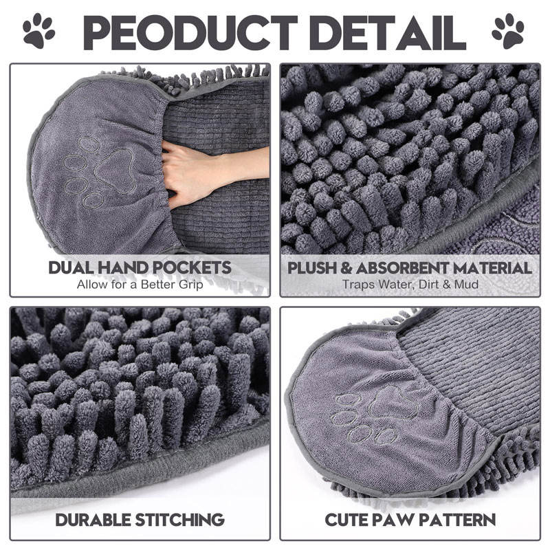 Custom Super Absorbent Quick Dry Chenille Microfiber Dog Towel for All Breeds Dogs Drying with Hand Pockets