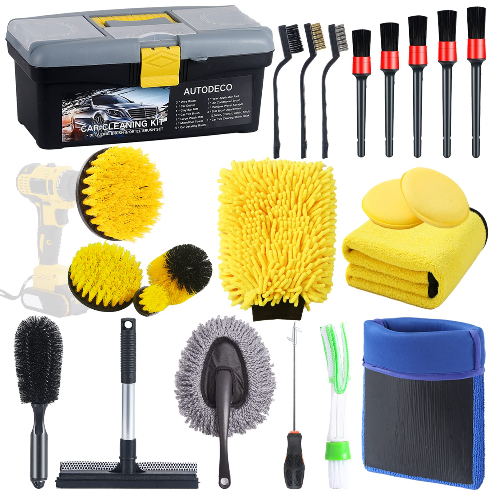 10pcs Portable Car Wash Kit with Bag Microfiber Cloth Wash Mitt Tire Brush Auto Care Tools Set