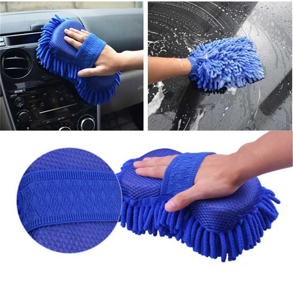 Microfiber Car Wash Pad Plush Chenille and Mesh Cleaning Sponge Auto Detailing Car Care Washing Pad Foam Sponge