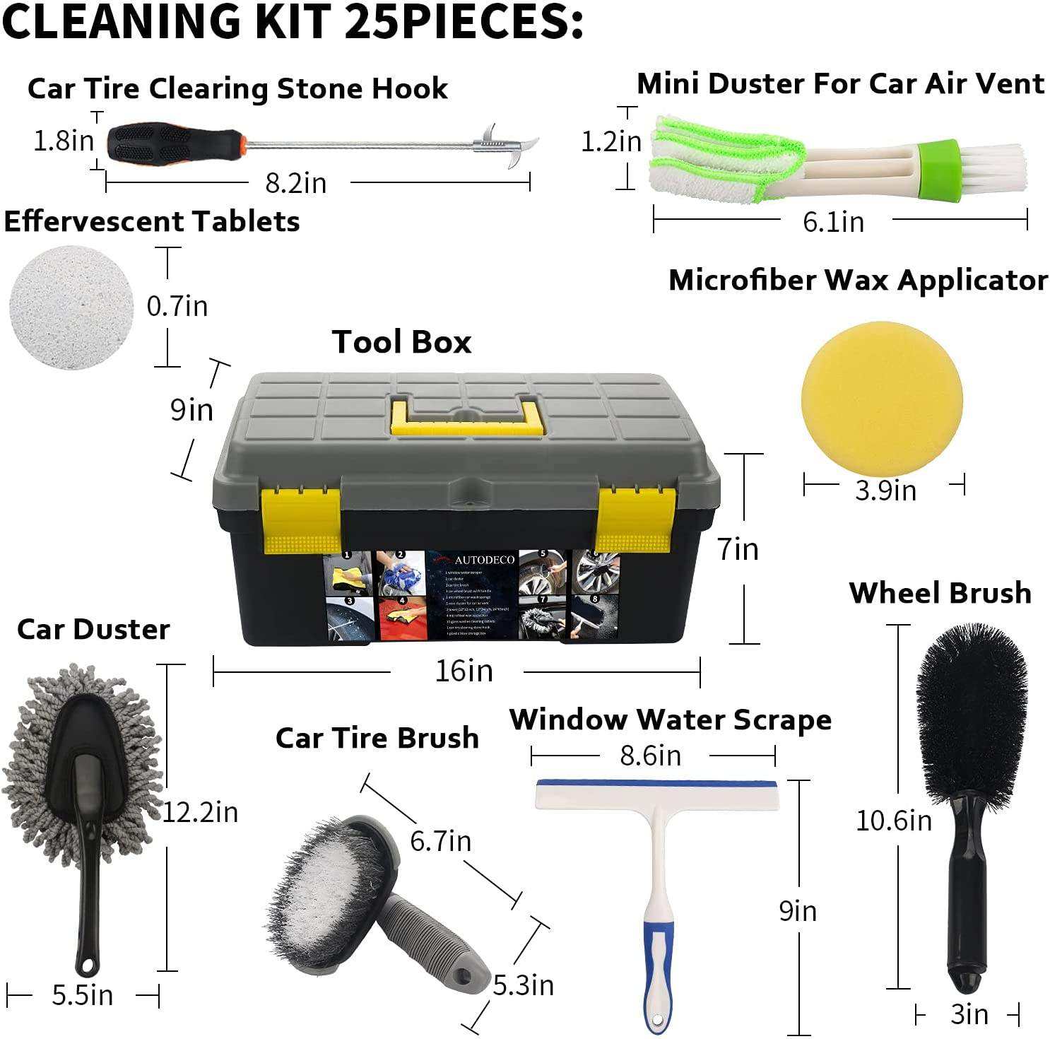 25Pcs Microfibre Car Wash Cleaning Tools Set with Storage Box Towels Applicator Pads Sponge Wheel Brush Car Accessories