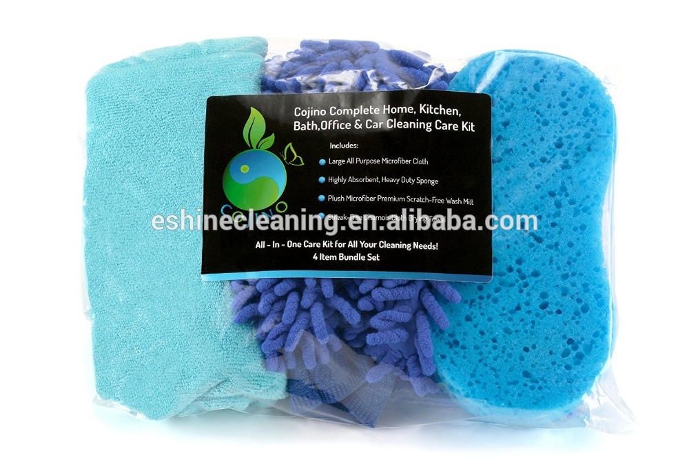 4-in-1 Microfiber car care kit-Mitt, Sponge, Microfiber Cloth, Chamois Towel