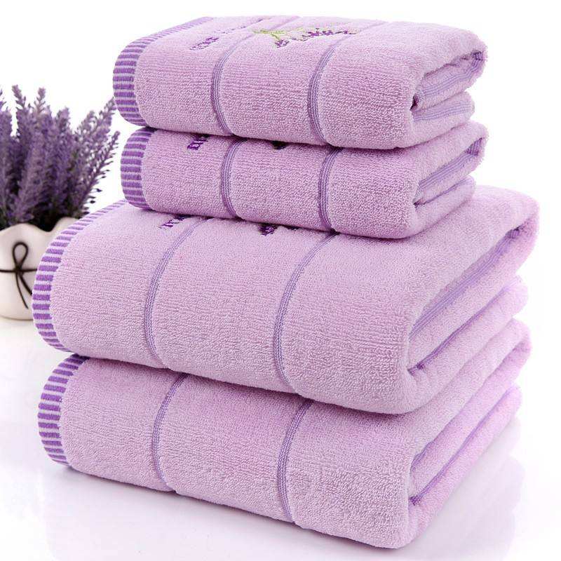 3pcs/Set Luxury Lavender 100% Cotton Purple White Towel Set Toalhas De Banho 1pc Bath Towel Brand 2pc Face Towel Bathroom