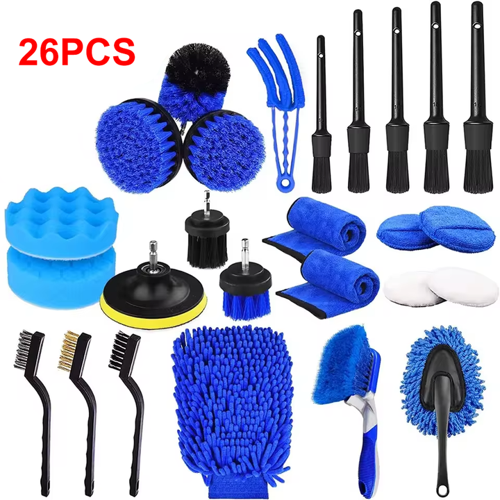 Pexmientas 21PCS Car Care Cleanings Car Detailing Brush Drill Washing Brush Set Buffing Sponge Pads Car Cleaning Tools Kit