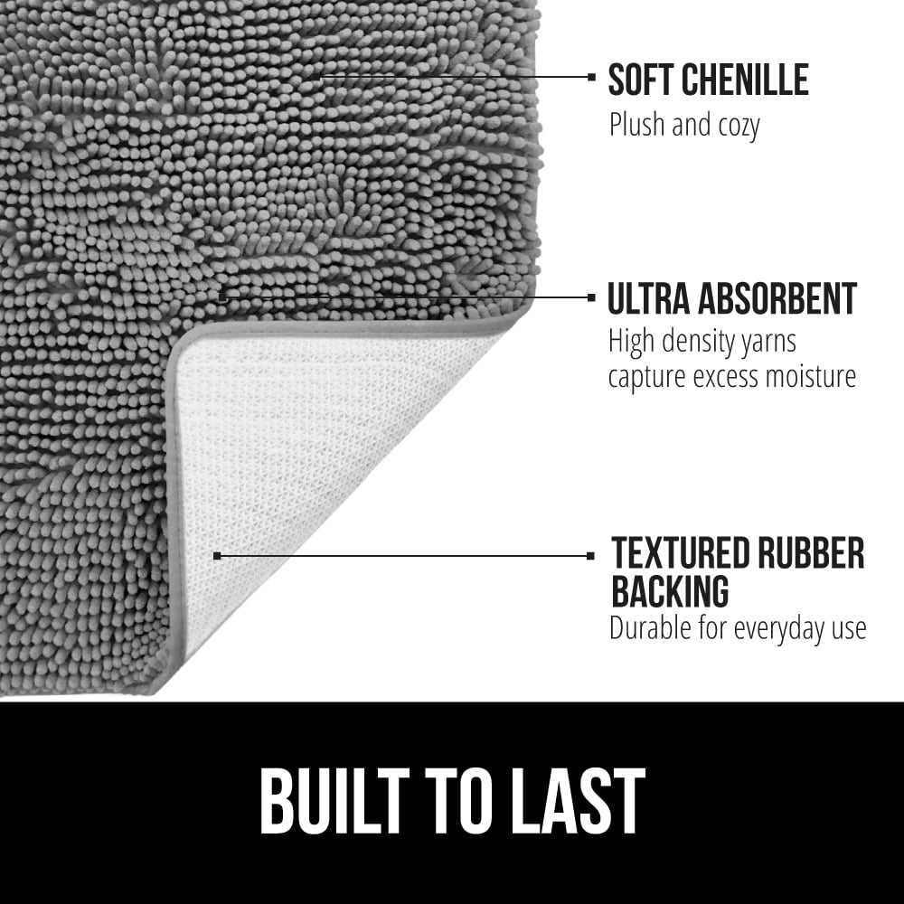 Bath Rug Thick Soft Absorbent Chenille Rubber Backing Microfiber Mats Machine Washable Rugs for Bathmat Accessories Decor