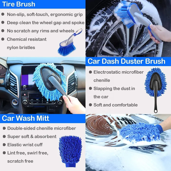 Pexmientas 26PCS Car Care Cleanings Car Detailing Brush Drill Washing Brush Set Buffing Sponge Pads Car Cleaning Tools Kit