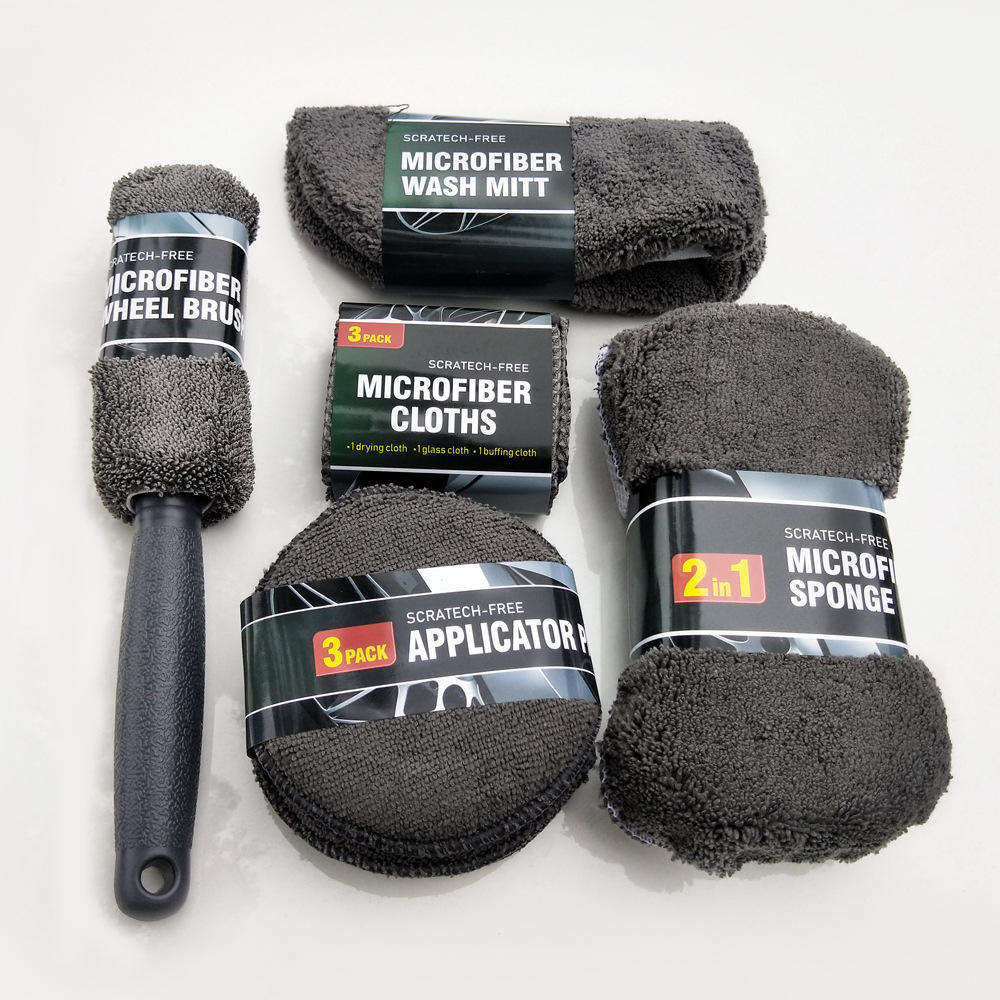 Microfiber 9-pack Car cleaning Set Waffle Weave Towel Car Brush Sponge Car Cleaning Kit