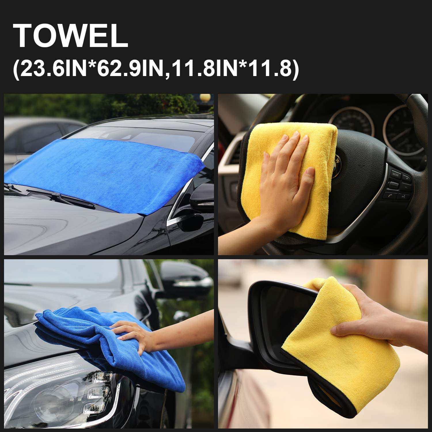 10pcs Portable Car Wash Kit with Bag Microfiber Cloth Wash Mitt Tire Brush Auto Care Tools Set