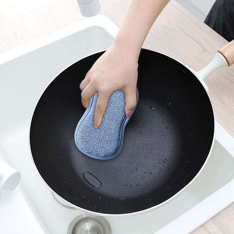 Double Sides Kitchen Microfiber Household Cleaning Dish Washing Sponge Washable Cleaner Brush
