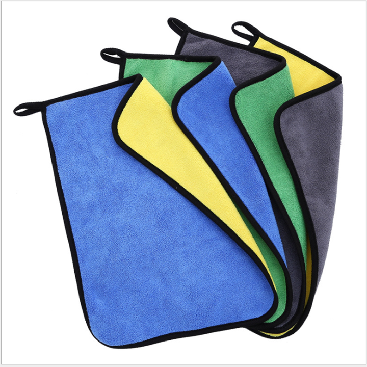 Custom High Quality Thicken Coral Velvet Two Color Double Sided Microfiber Cleaning Drying Washing Car Towel
