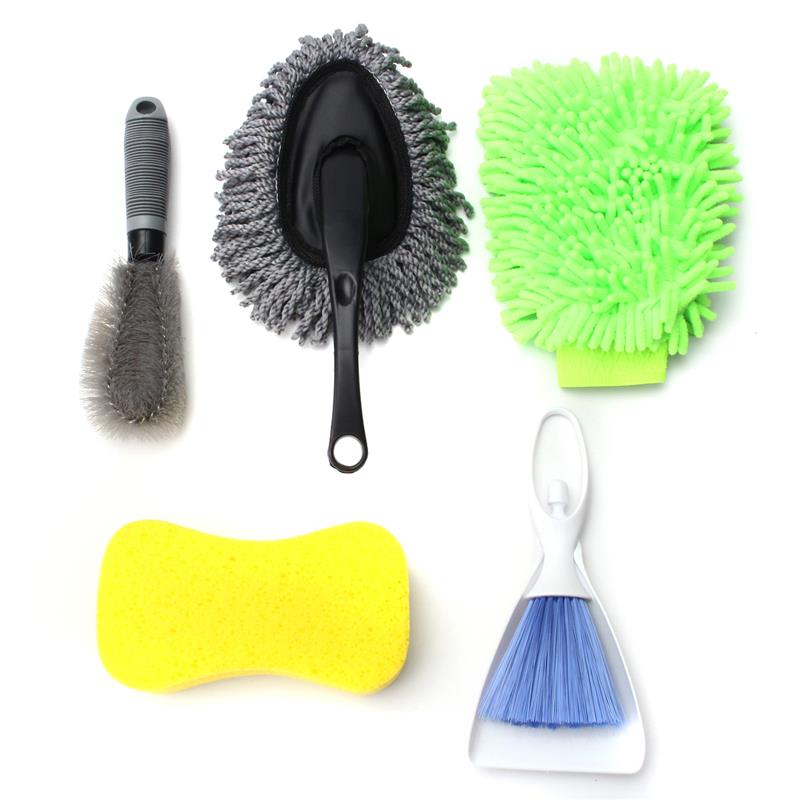portable car wash cleaning set with microfiber mitt sponge brush duster