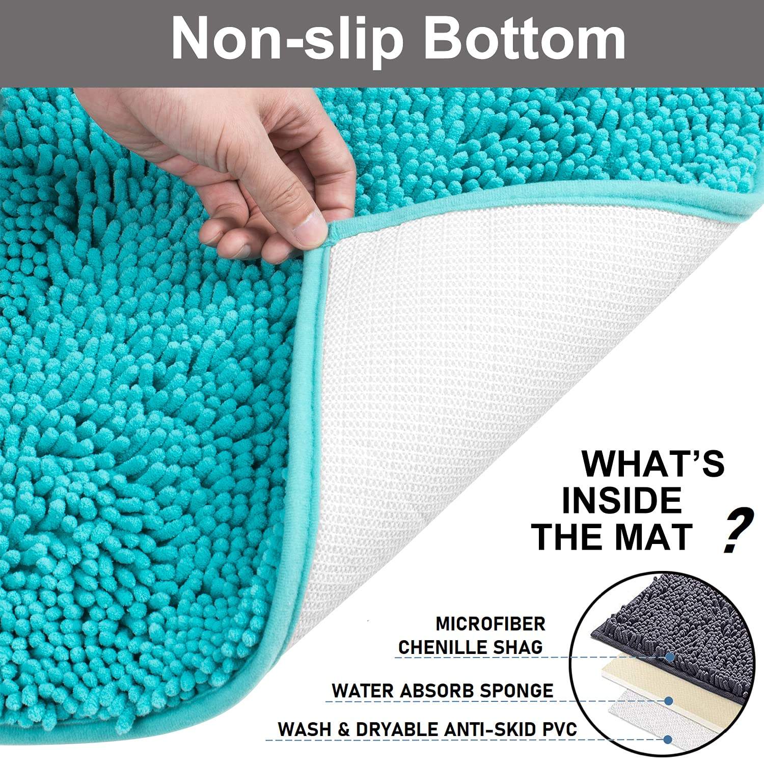 Grey 2 Pieces Bathroom Rug Set Ultra Soft Non Slip Absorbent Chenille Mat Plush Mats for Tub Shower