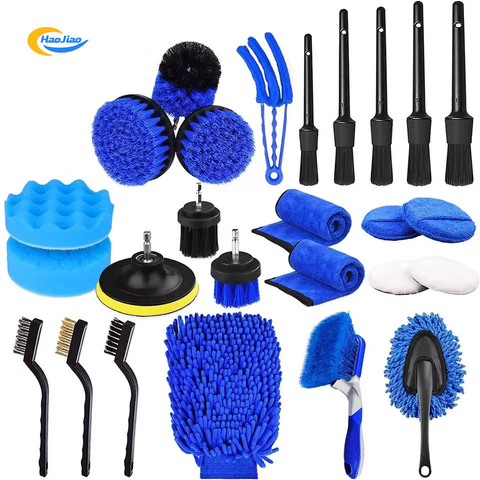 Pexmientas 26PCS Car Care Cleanings Car Detailing Brush Drill Washing Brush Set Buffing Sponge Pads Car Cleaning Tools Kit