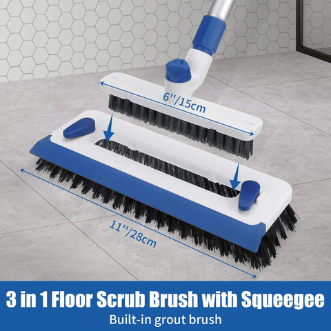 Household 3 in 1 Squeegee Floor Scrubber Bathroom Patio Garage Cleaning Brush Long Handle Floor Scrub Brush