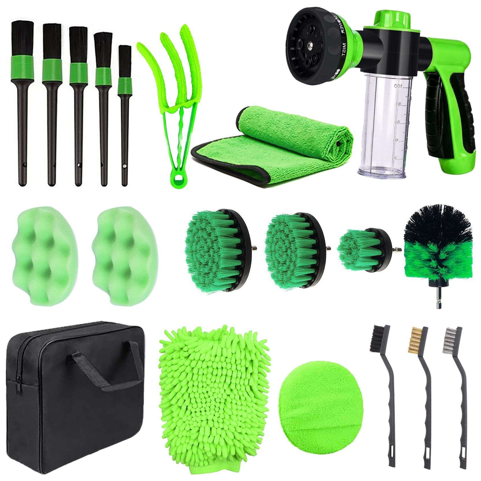 26Pcs Car Accessories Kit Detailing Drill Brushes Buffing Sponge Pads Car Wash Kit Interior Exterior Wheel Car Brush Set