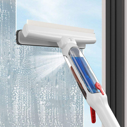 Long Handle Double Use Spray Window Squeegee Microfiber Rubber Glass Spray Window Wiper Squeegee