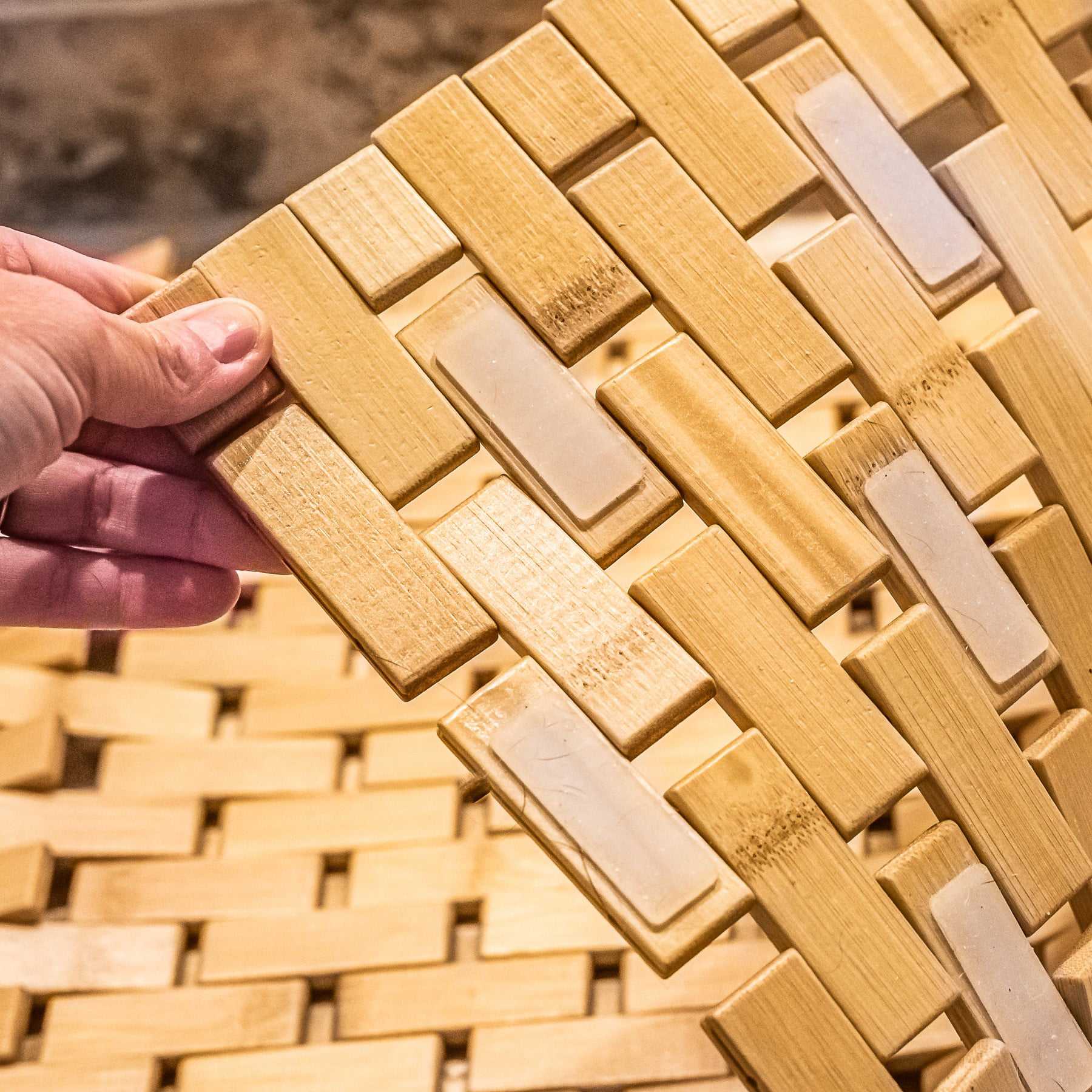 Anti Slip Bathroom Wooden Mats Environment Friendly Fast Drying Bathroom Square Bamboo Shower Mat