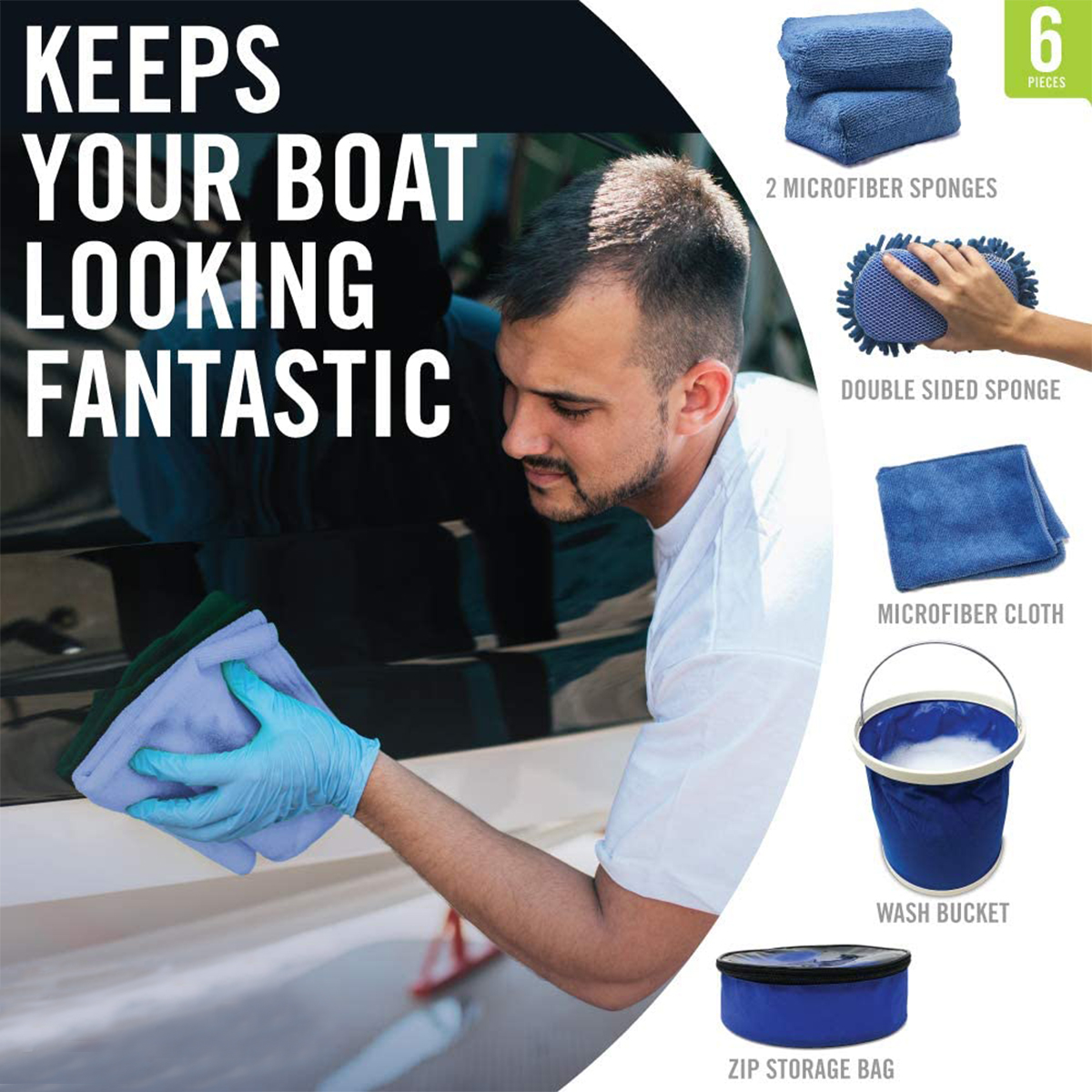Interior Exterior Cleaning Kit Microfiber Sponge Bucket and Microfiber Wash Cloths