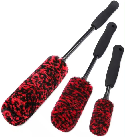 Efficient cleaning 3PK Bendable Synthetic wool wheel brush Auto Detailing Brush Set