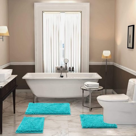Grey 2 Pieces Bathroom Rug Set Ultra Soft Non Slip Absorbent Chenille Mat Plush Mats for Tub Shower