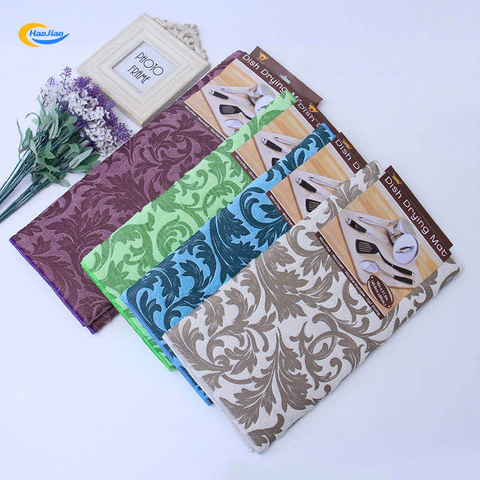Foldable Polyester Dish Drying Mat Microfiber Printed Kitchen Absorbent Dish Drying Mat Polyester Dish Drying Mat