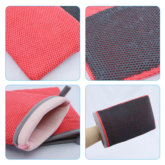 Red Color Mesh Pattern Medium Grade Safety Microfiber Clay Mitt for Car Washing