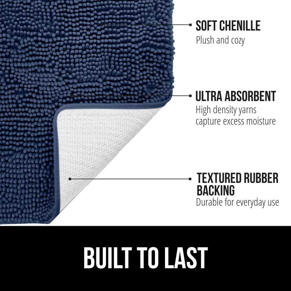 Chenille Bath Rugs Extra Soft and Absorbent Microfiber Rug Non-Slip Runner Carpet for Tub Bathroom Washing Machine Shower Mat