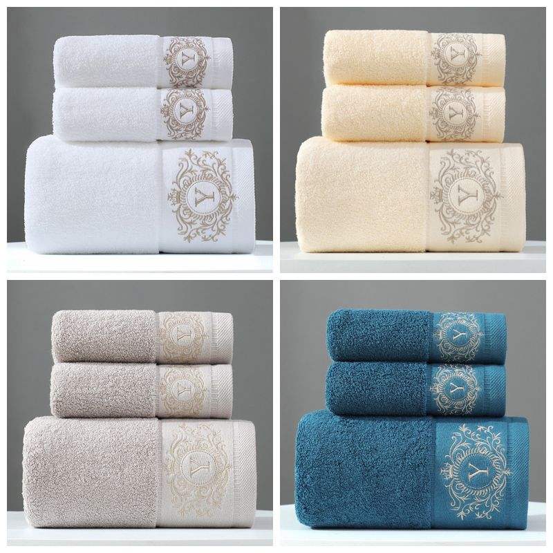 35*75 cm 70*140 cm custom logo package hand face bath towels sets 100% pure cotton 3 pieces towel set